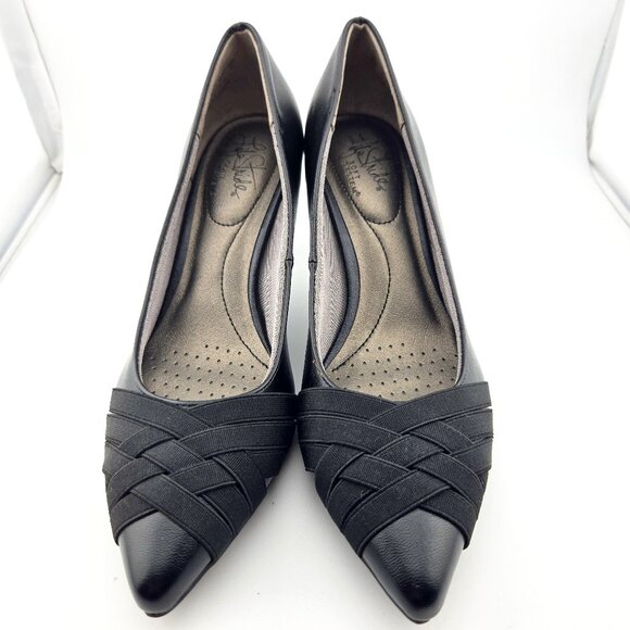 Life Stride Shoes - LifeStride Sentiment Black Faux Leather Pumps | Size 6M Soft System Heels